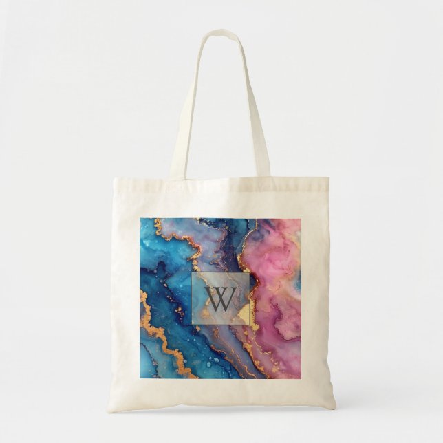 Gold Abstract Modern Monogram Initial  Tote Bag (Front)