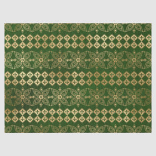 Gold Abstract Repeating Flowers on Green Decoupage Tissue Paper