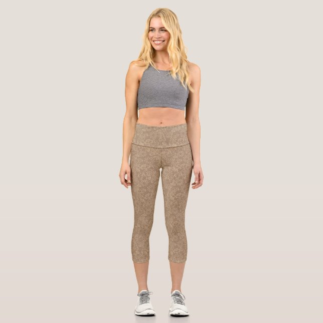 Gold Abstract Taupe Leggings  (Front)