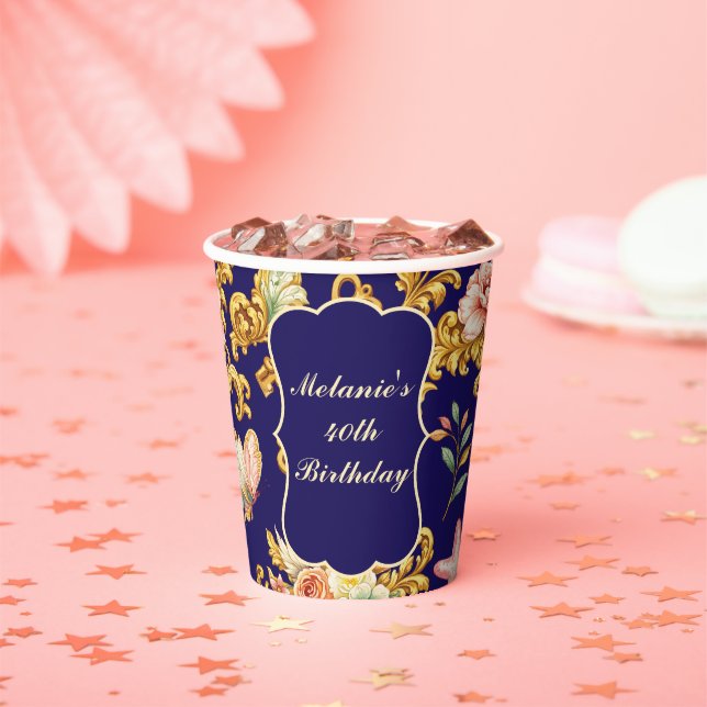 Gold Acanthus 40th Birthday Paper Cups (Insitu)