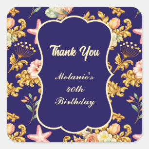 Gold Acanthus 40th Birthday Square Sticker