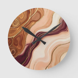 Gold Accent Fluid Art Agate Marble Abstract Round Clock