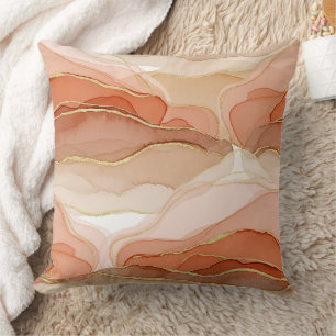 Gold Accented Fluid Art - Sienna Marble Cushion