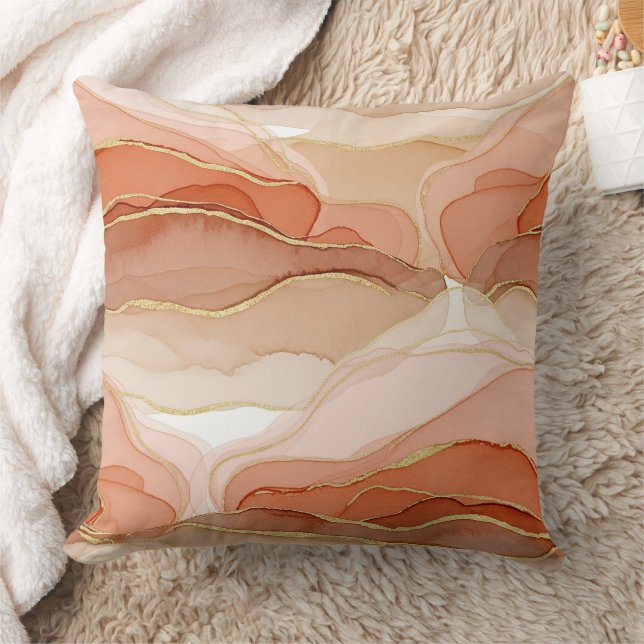 Gold Accented Fluid Art - Sienna Marble Cushion (Blanket)