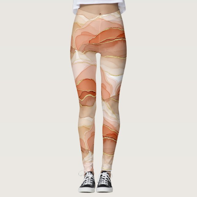 Gold Accented Fluid Art - Sienna Marble Leggings (Front)