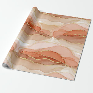Gold Accented Fluid Art - Sienna Marble Wrapping Paper