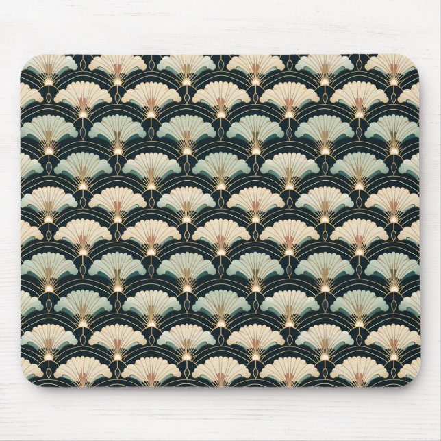 Gold Accented Japanese-inspired Fan Mouse Pad (Front)