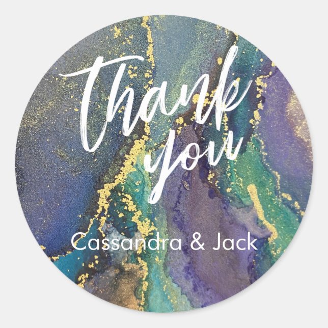 Gold Accented Liquid Abstract Art Casual Hand Classic Round Sticker (Front)