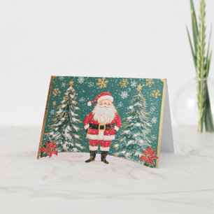 Gold Accented Santa and Snowflakes Design Card