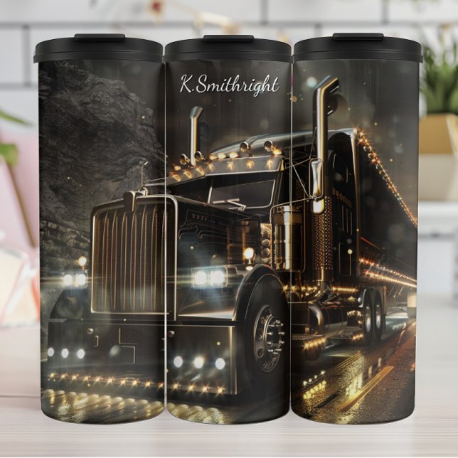 Gold-Accented Semi Truck Tunnel Lights Thermal Tumbler (Creator Uploaded)