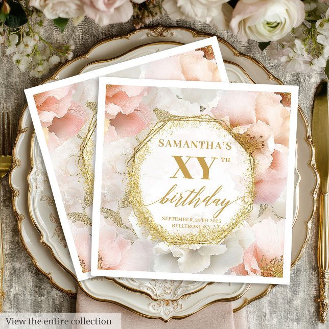 Gold Accents Blush Birthday Napkins Personalised (Gold Accents Blush Birthday Napkins Personalized)