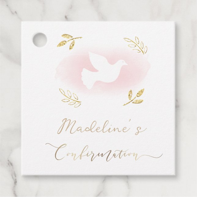 gold accents Confirmation  Favour Tags (Front)