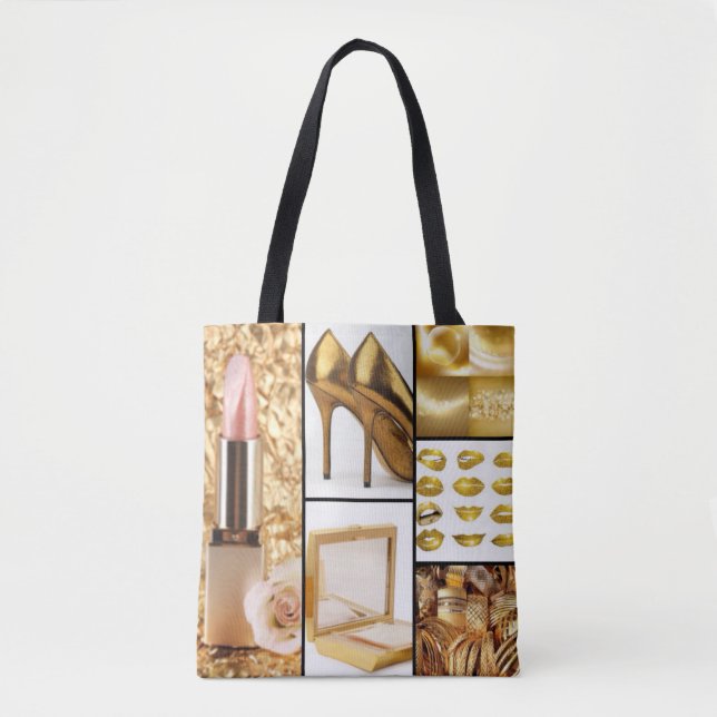 Gold Accessories Glamourous Fashion Collage Tote Bag (Front)