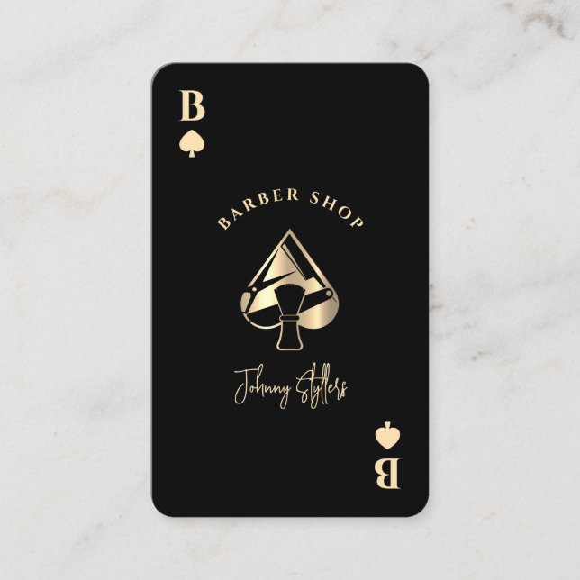 Gold ace of spades barber shop business card (Front)