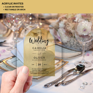 GOLD Acrylic Wedding Invites Black Text Modern Invitations