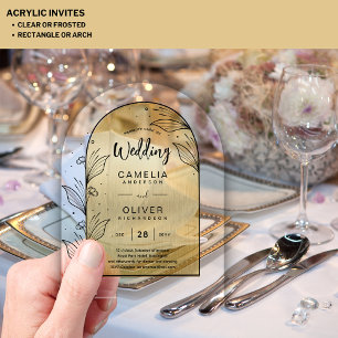 GOLD Acrylic Wedding Invites Black Text Modern Invitations