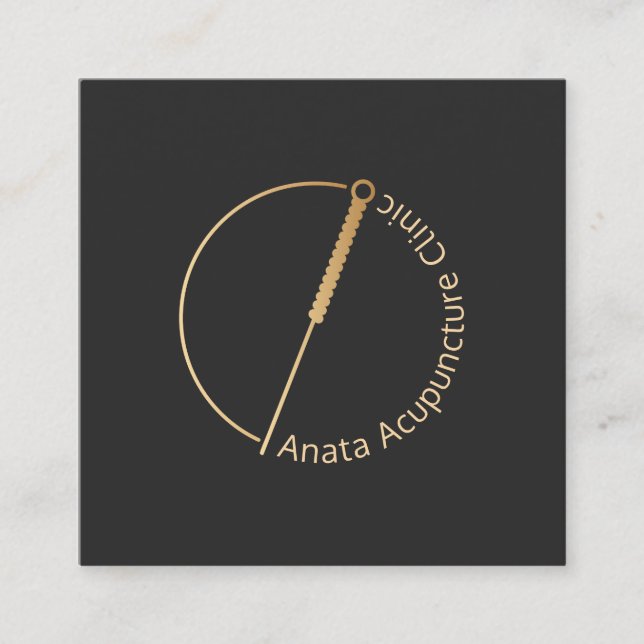 Gold Acupuncture Needle Logo Square Business Card (Front)