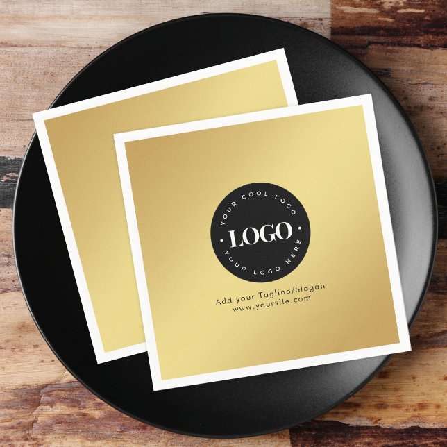 Gold Add Custom Business Company Logo & Text Party Napkin (Creator Uploaded)