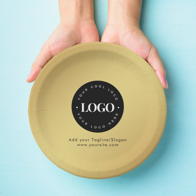 Gold Add Custom Business Company Logo & Text Party Paper Plate (Creator Uploaded)