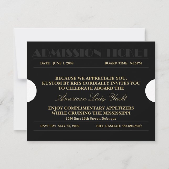 Gold Admission Ticket 4.25x5.5 Invitations (Front)