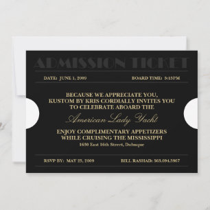 Gold Admission Ticket 5x7 Invitations