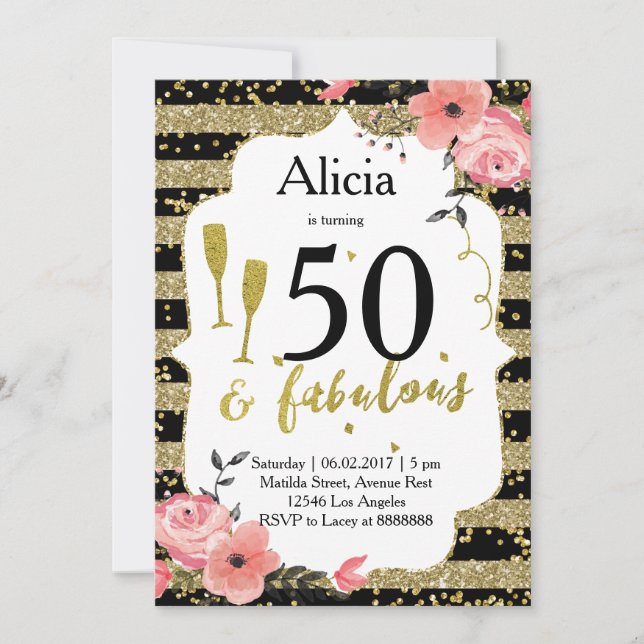 Gold adult birthday party invitation (Front)