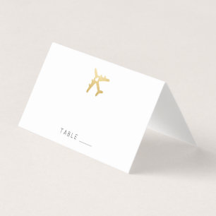 Gold Aeroplane Heart Travel Theme Place Card