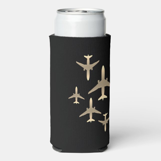 Gold Aeroplanes Aviation Seltzer Can Cooler (Seltzer Back)