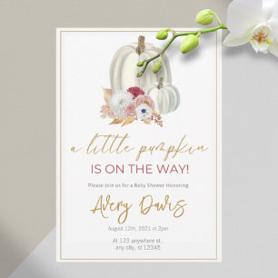 Gold Aesthetic Floral Pumpkin Baby Shower Invitation