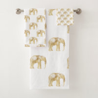 GOLD AFRICAN ELEPHANT WHITE BATHROOM TOWEL SET