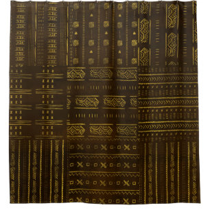 Gold African Tribal Pattern on rich brown texture Shower Curtain