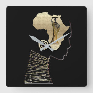 Gold Afrocentric Portrait Africa Symbol  Square Wall Clock