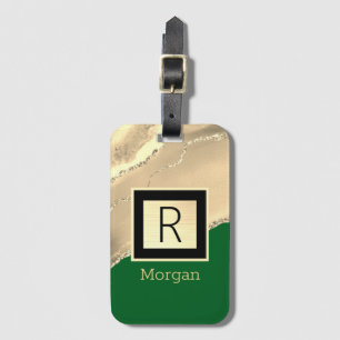 Gold Agate, Black Box, Name/Monogram, Green Luggage Tag