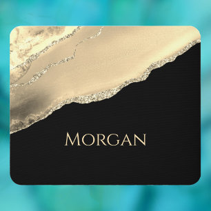 Gold Agate & Glitter, Gold Name on Black Mouse Pad