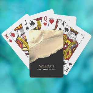 Gold Agate & Glitter, Name & Text Line, Black Playing Cards