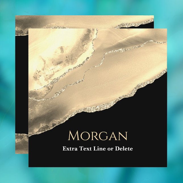 Gold Agate & Glitter Name Text Line, Message Black Invitation (Creator Uploaded)