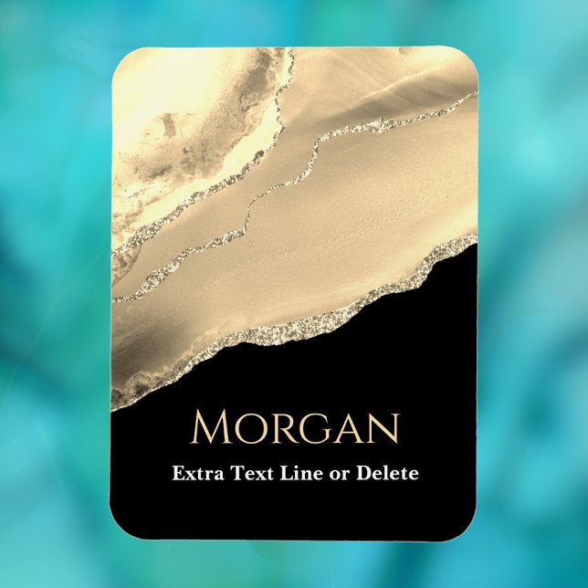 Gold Agate & Glitter Name Text Line, Message Black Magnet (Creator Uploaded)