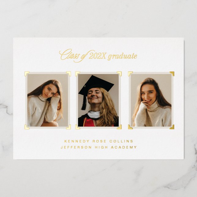 Gold Album Corners Photo Graduation Announcement (Front)