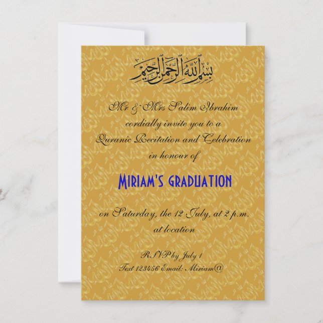 Gold Allah muslim celebration Invitation (Front)