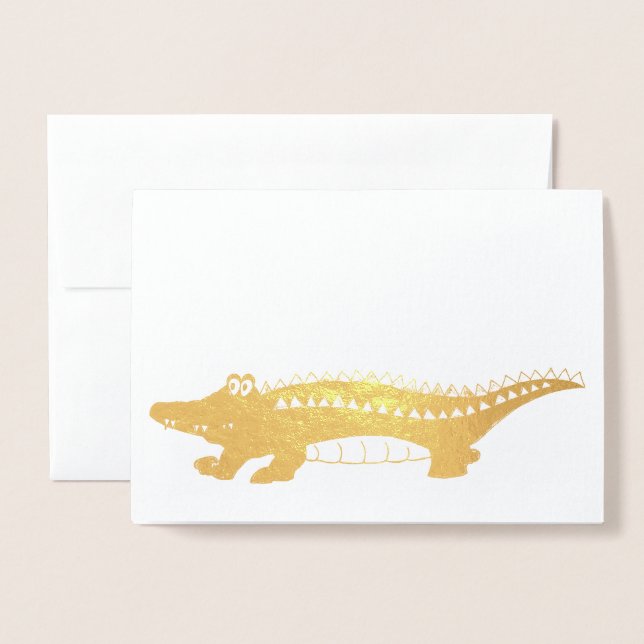 Gold Alligator Later Gator Croc Crocodile Reptile Foil Card (Front With Envelope)