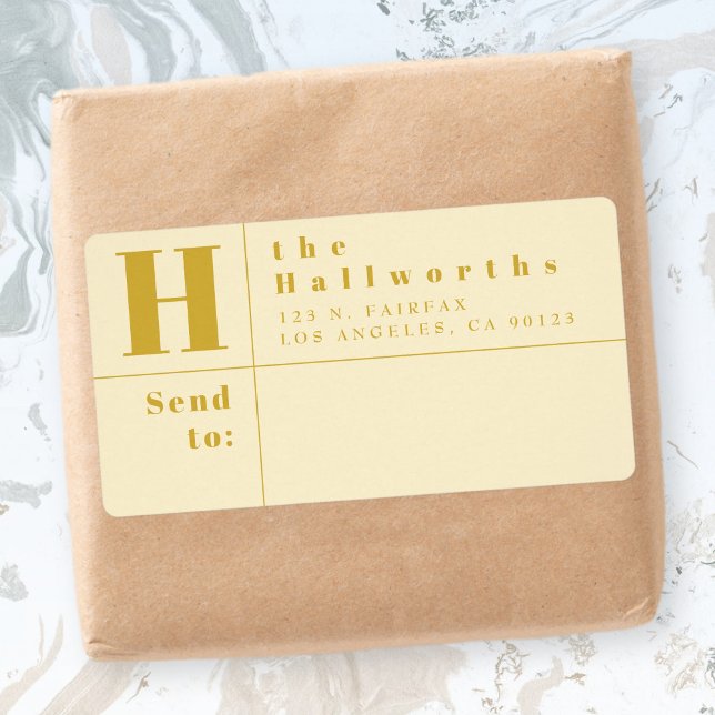 Gold & Almond Modern Bold Block Return Address (Creator Uploaded)