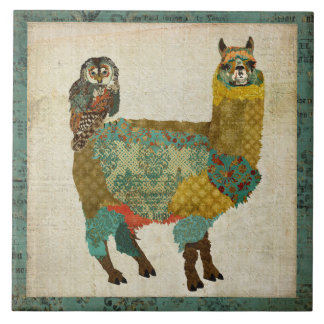 Gold Alpaca Teal Owl Tile