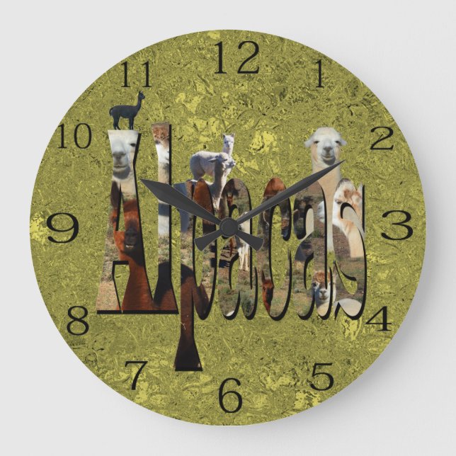 Gold Alpacas Design , Large Wall Clock (Front)
