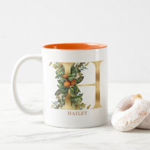 Gold Alphabet H Monogram   Leaf Foliage Two-Tone Coffee Mug