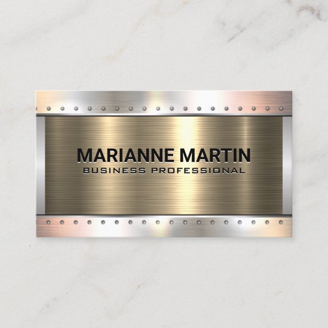 Gold Aluminium Silver Brushed | Metals Rivets Business Card (Front)