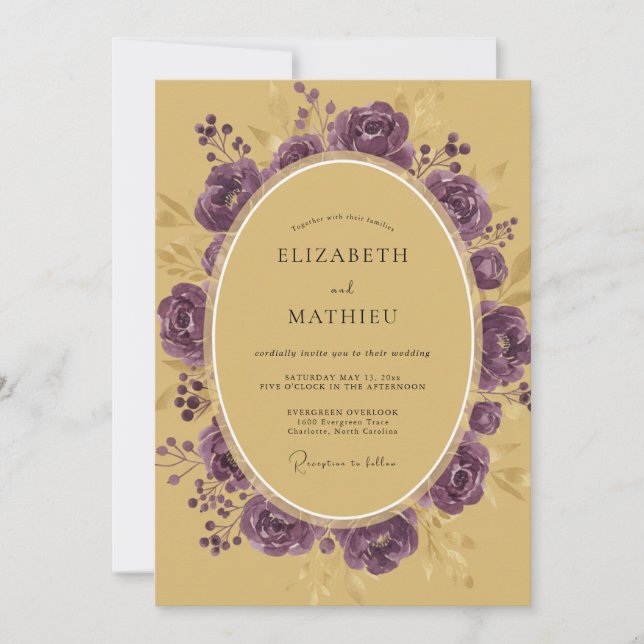 Gold Amethyst Ranunculus Sage Wedding Invitation (Front)