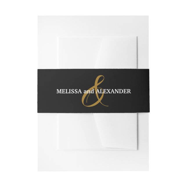Gold Ampersand and Names Black Wedding Invitation Belly Band (Front Example)
