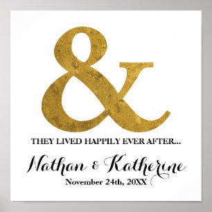 Gold Ampersand Happily Ever After Wedding Date Poster