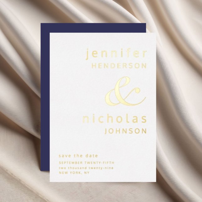 Gold Ampersand Navy Blue Wedding Save The Date (Navy Blue Ampersand Wedding Save The Date Gold Foil Invitation)