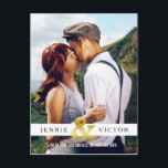 Gold Ampersand Photo Save the Date Announcement Postcard<br><div class="desc">Cool save the date postcard in a clean white and gold design featuring a large ampersand.</div>